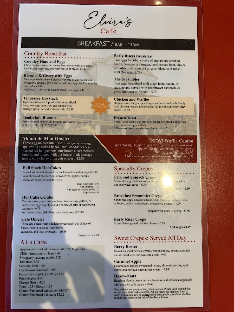 Elvira's Cafe gluten-free menu