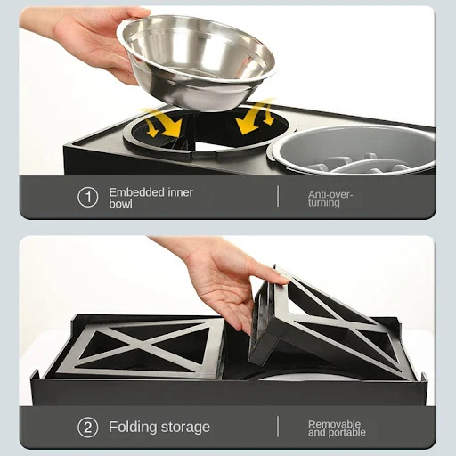 Dog Double Bowls Stand Adjustable Height Pet Feeding Bowl With Slow Food Bowl Elevated Food Water Feeders Lift Table for