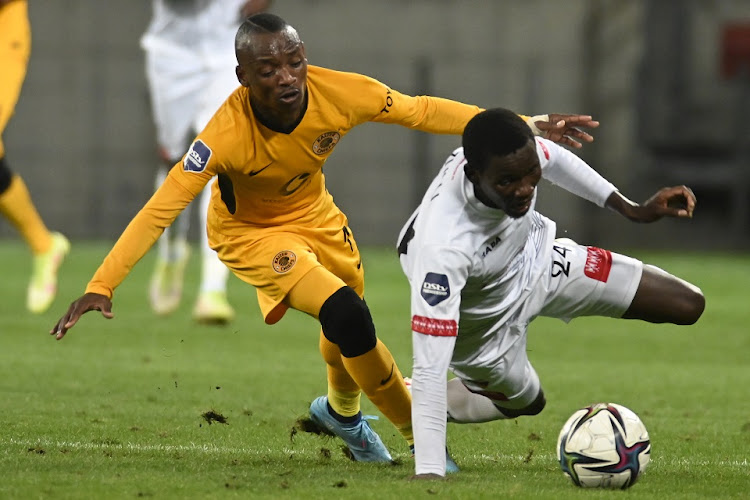 Khama Billiat of Kaizer Chiefs and Veluyeke Zulu of Chippa United during the DStv Premiership match at Nelson Mandela Bay Stadium in Gqeberha on April 2 2022.