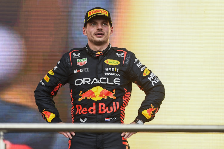 Second placed Max Verstappen of the Netherlands and Oracle Red Bull Racing celebrates on the podium during the F1 Grand Prix of Azerbaijan at Baku City Circuit in Baku, Azerbaijan, April 30 2023. Picture: RUDY CAREZZEVOLI/GETTY IMAGES