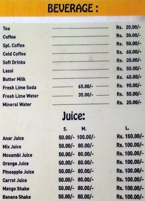 Madras Restaurant menu 