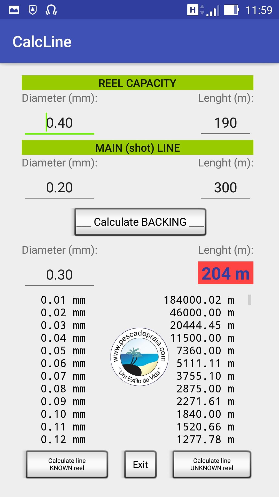 Fishing Line Calculator