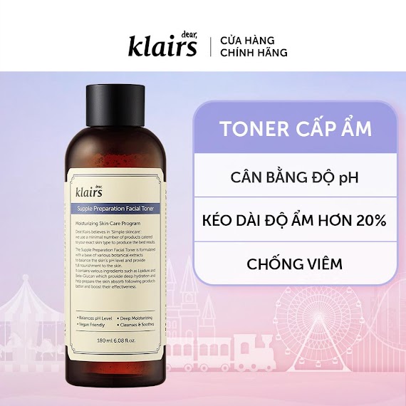 Combo Dear, Klairs Nước Hoa Hồng Supple Preparation Facial Toner 180Ml + Mặt Nạ Freshly Juiced Vitamin E Mask 90Ml