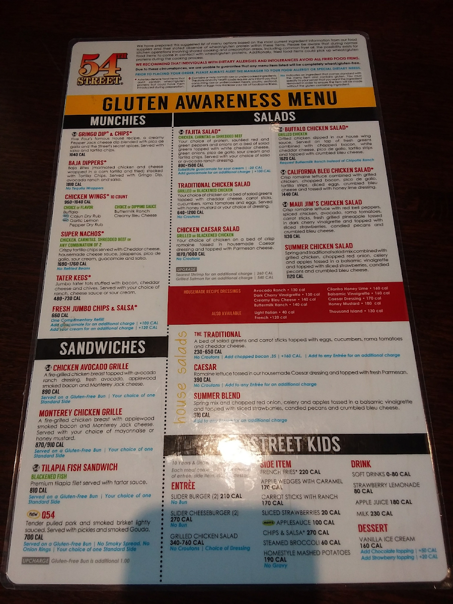 54th Street Grill & Bar gluten-free menu