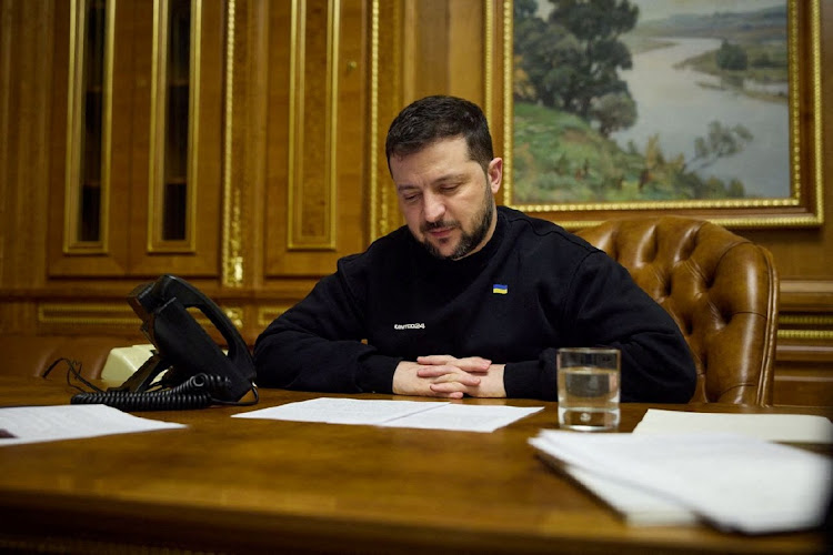 Ukraine's President Volodymyr Zelensky speaks with British Prime Minister Rishi Sunak via phone, in Kyiv, Ukraine March 16 2023. Picture; UKRAINIAN PRESIDENTIAL PRESS SERVICE/REUTERS