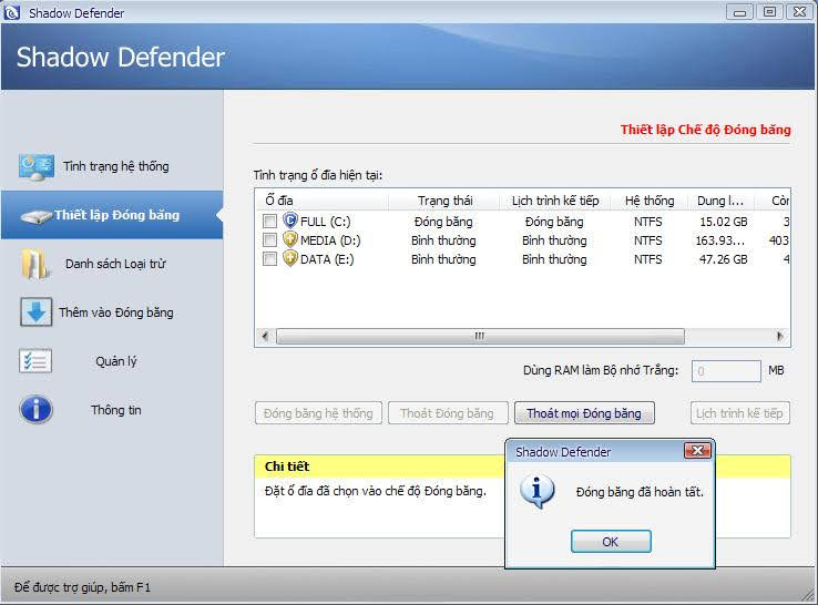 Tải phần mềm đóng băng hệ thống Windows Shadow Defender 1.4.0.680 Full key mới nhất 2018