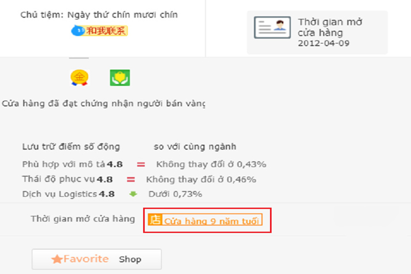 Nhận biết shop kim cương Taobao qua thời gian hoạt động