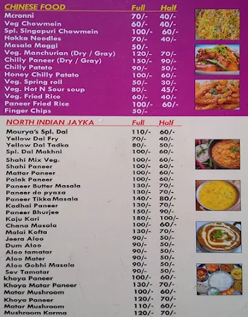 Mourya Sweets Chat Bhandar menu 