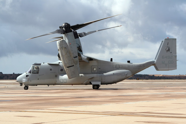 A US Marines MV-22 Osprey taxiing for take off.