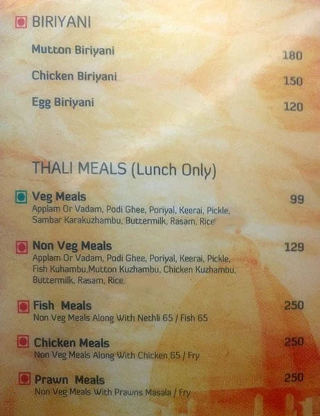 Thennagam menu 