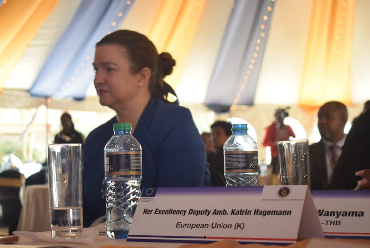 EU Deputy Chair Ambassador Katrin Hagemann during the launch of Inter-Agency Guidelines on Cooperation and Collaboration in investigation and Prosecution of Terrorism and terrorism financing at Prosecution training institute in Loresho on April 12, 2022.