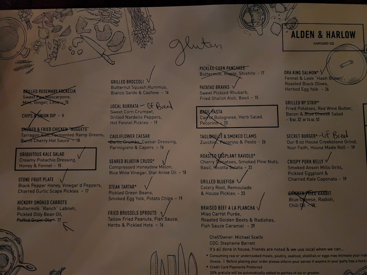 Marked-up menu from 7/10/22