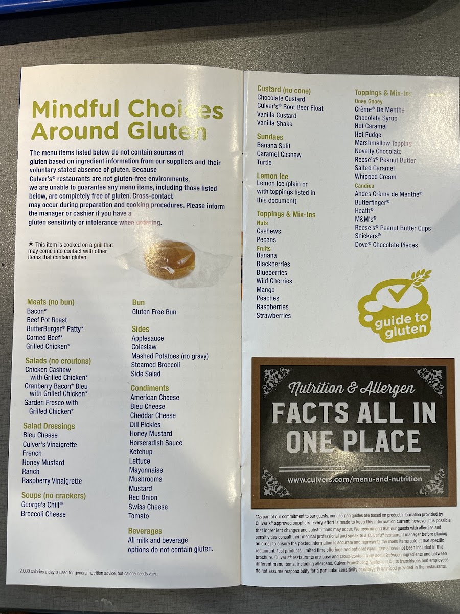 Culver's gluten-free menu