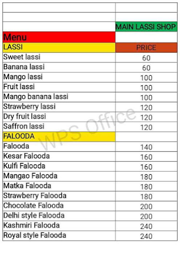 Romeo Lassi Shop menu 