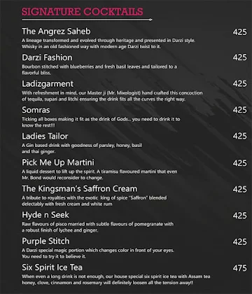The Darzi Bar and Kitchen menu 