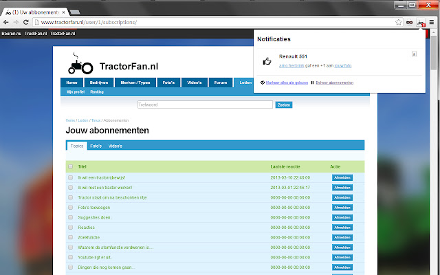 TractorFan Notificaties