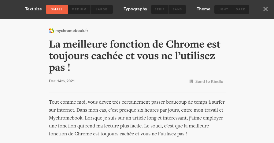 Un mode de lecture en passant par une extension pour Google Chrome