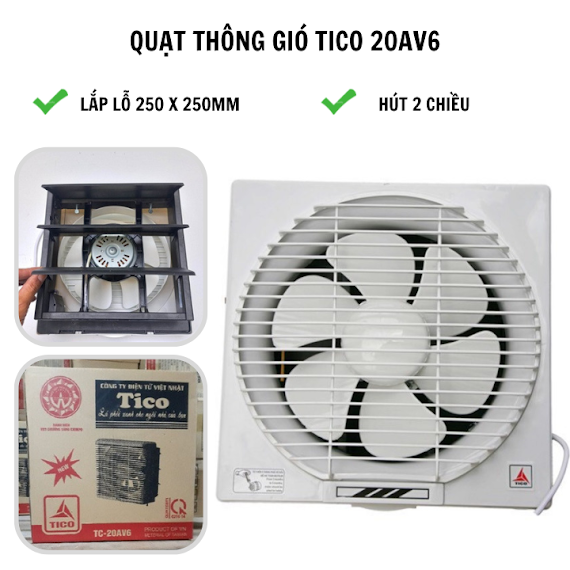 Quạt Thông Gió Sothing Tico 20Av6 ( Lắp Lỗ 250X250Mm) Hút 2 Chiều - Hàng Chính Hãng