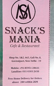 Snacks Mania Cafe & Restaurant menu 6