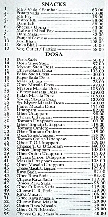 Prasadam Pure Veg Restaurant menu 