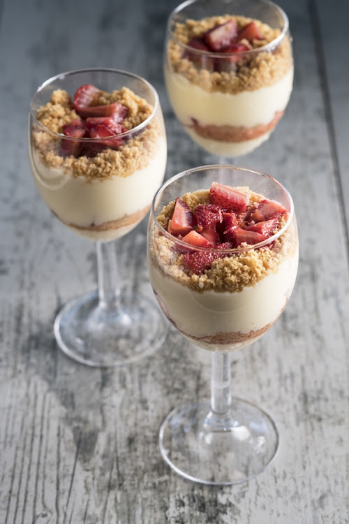 Strawberry cheesecake parfaits.