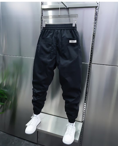 Title 5, Mens stitching elastic ankle-tied jeans casual...