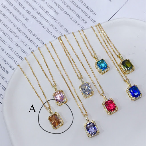 Title 4, Rainbow Zircon Geometric Square Pendant Necklac...