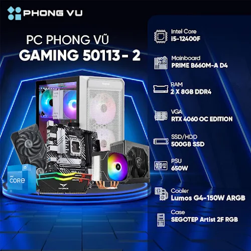 PC Phong Vũ Gaming 50113-2 Intel Core i5-12400F/16GB/500GB SSD/GeForce RTX 4060/Free DOS/