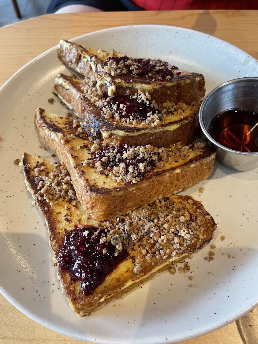 GF French toast. You can also buy a loaf of this bread to take home! Delicious