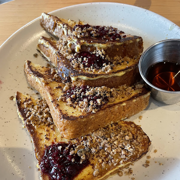 GF French toast. You can also buy a loaf of this bread to take home! Delicious