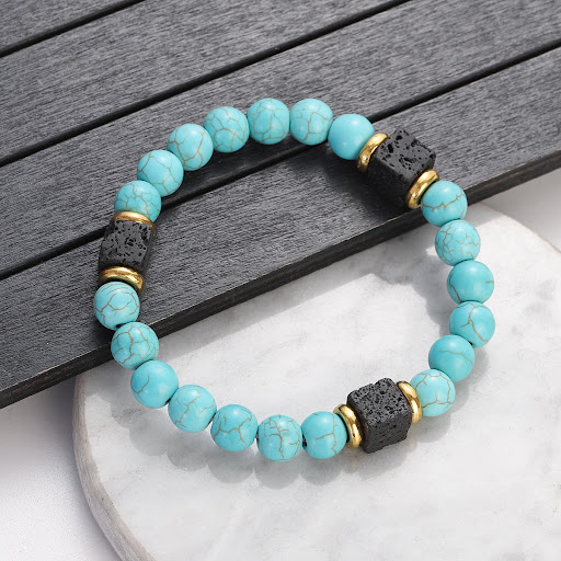 Title 6, Mens Lava Block Volcanic Stone Bracelet with C...