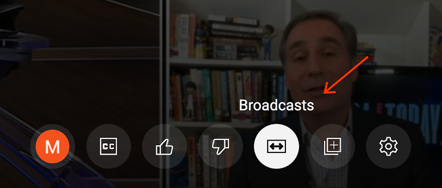 YouTube TV broadcast icon location