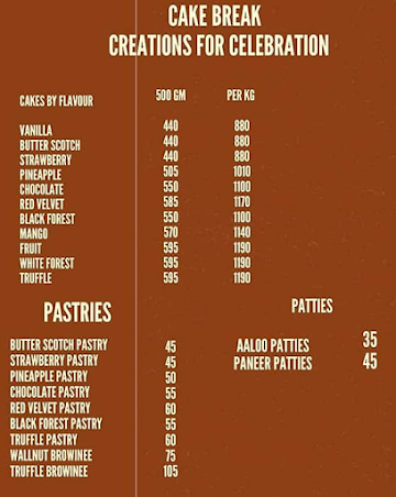 Cake Break menu 