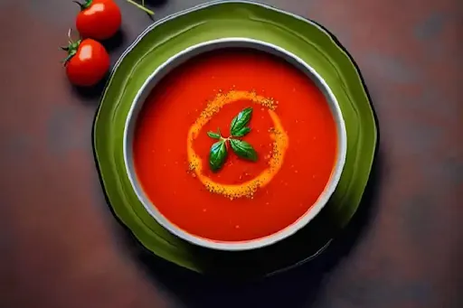 Tomato Soup With Veg Momos [2 Pieces]