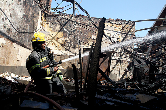 Firefighters douse a fire that broke out at UKZN's Pietermaritzburg campus on Monday night.