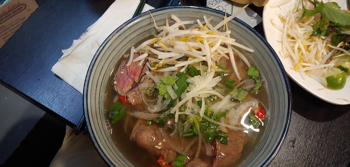 Pho with rare beef and brisket