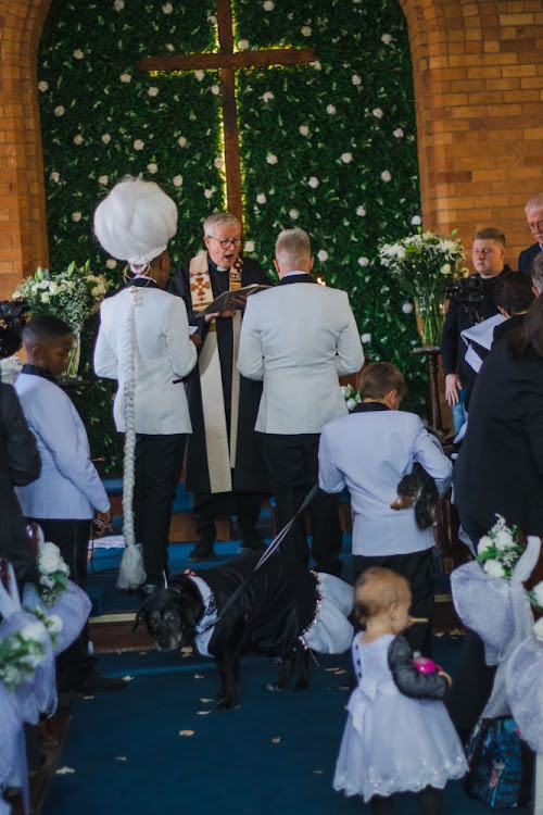 The couple exchanging their vows to each other.