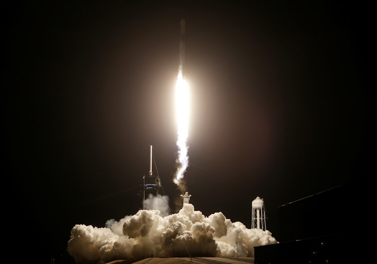 A SpaceX Falcon 9 rocket, with the Crew Dragon capsule, is launched carrying four astronauts on a NASA commercial crew mission to the International Space Station at Kennedy Space Center in Cape Canaveral, Florida, US on April 23 2021.