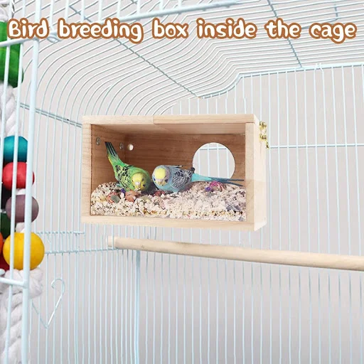 1 Piece Parakeet Nesting Box Transparent Bird House Cage Wood Breeding Box For Parrot Parakeet Cockatiel Lovebirds