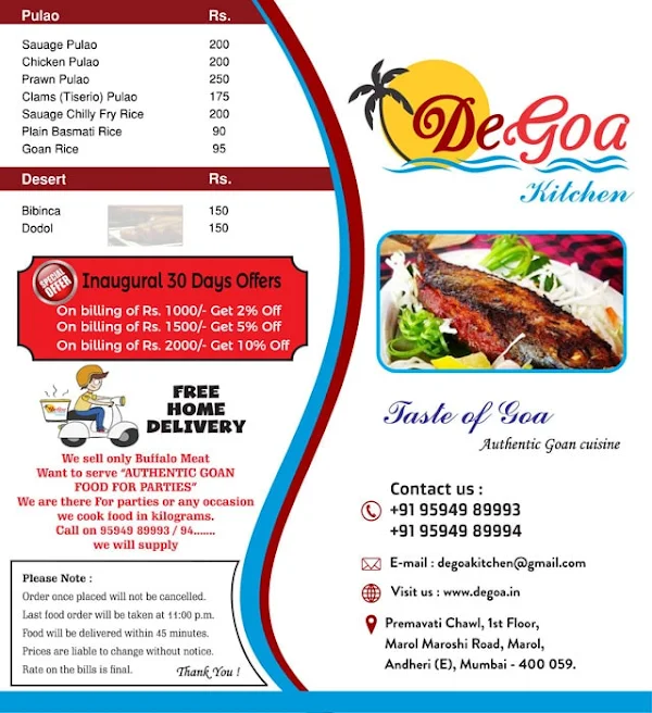 De Goa Kitchen menu 