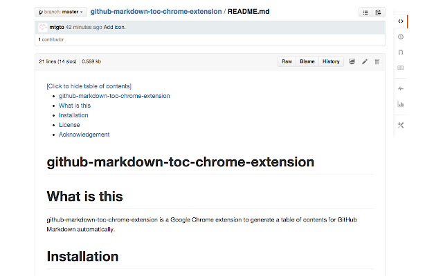 GitHub markdown ToC chrome extension