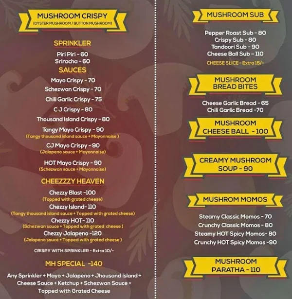 Mushroom Hut menu 