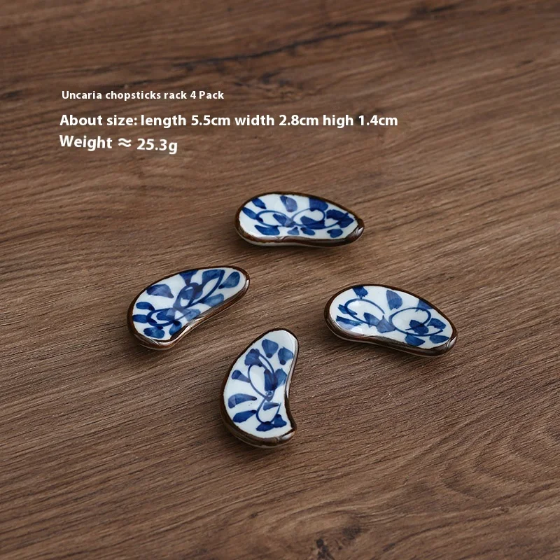 Keramik Hotel Tischset, handbemalt blau und weiß, mit Stäbchenablage. Elegantes Präsentationsgeschirr.
