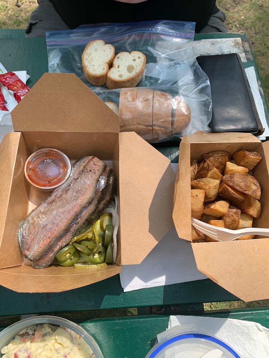 Brisket and home fries from Cherry Street BBQ