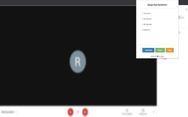 Google Meet Randomizer chrome extension