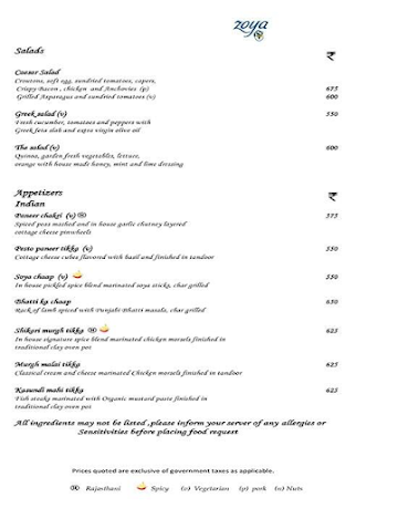 Zoya menu 