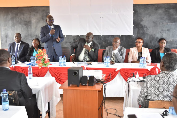 Basic Education PS speaks during the launch of the #CBCApril training for 1,200 education officials in Murang'a on May 6, 2019.