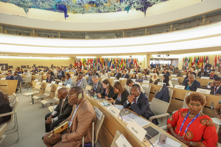 Delegates follow proceedings at the International Labour Conference in Geneva, Switzerland on June 15, 2023.