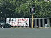 The banner that was put up outside Bayside Mall in Cape Town on Wednesday. 