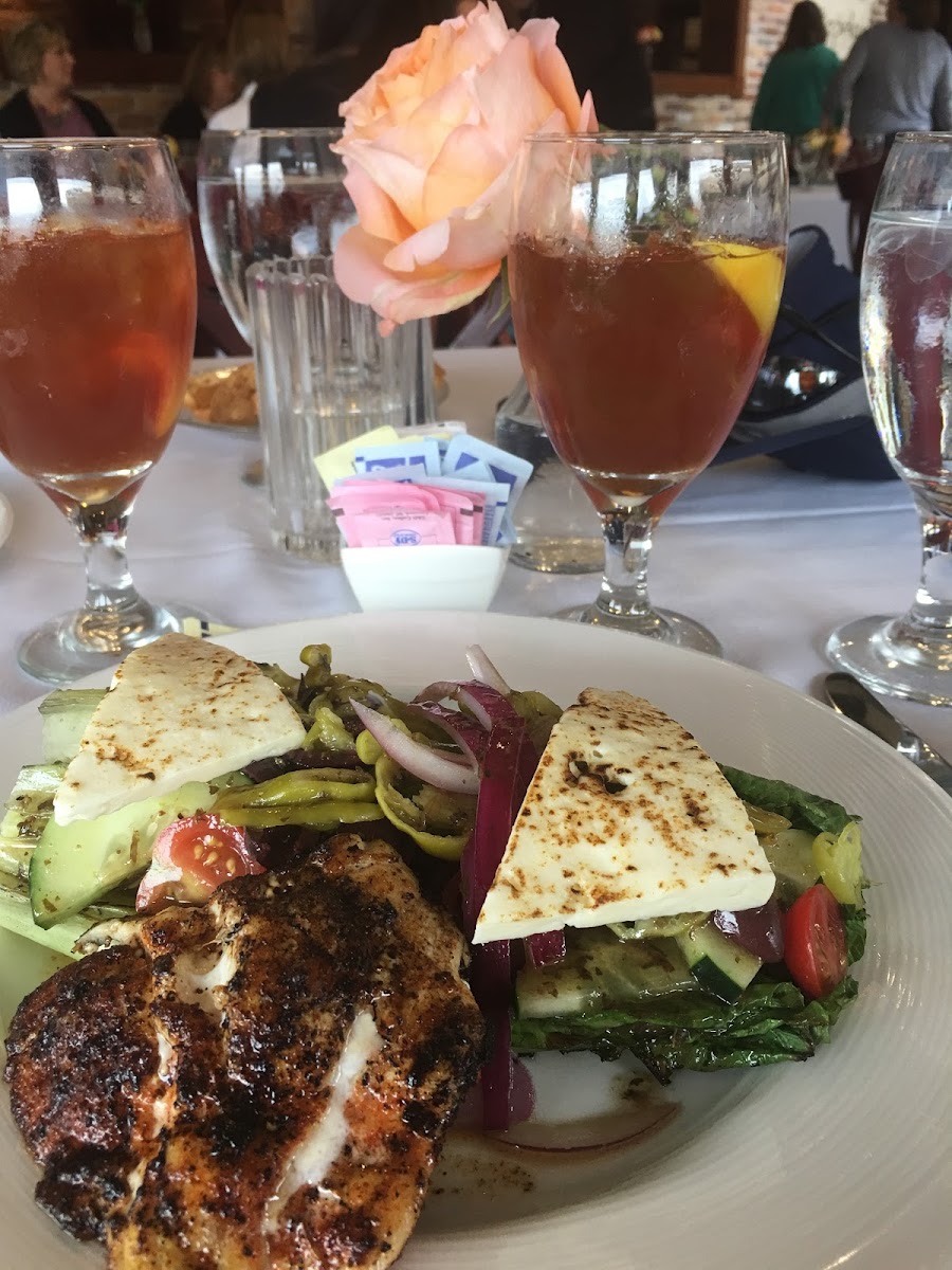 Grilled Greek salad with blackened grouper